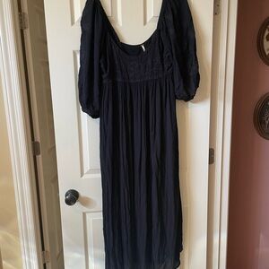 Free People Black Maxi Puff-Sleeve Dress XL